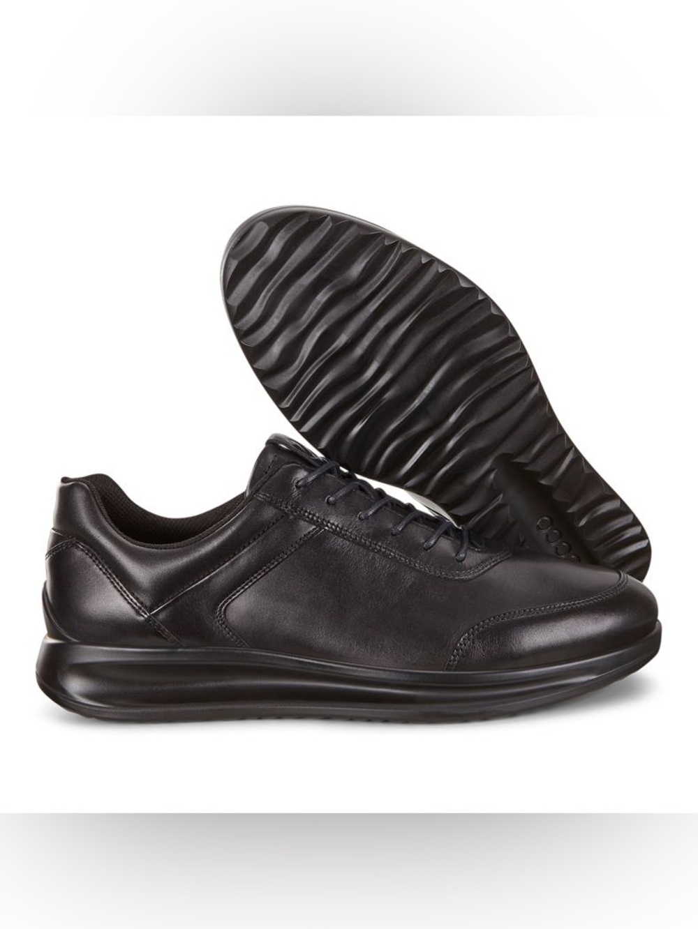 ECCO Men’s Black Leather Lace-Up Casual Sneakers Comfort Round Toe Solid US 11